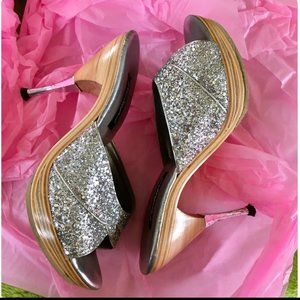 Vintage Betsey Johnson Polly SPARKLY SILVER GLITTER heels